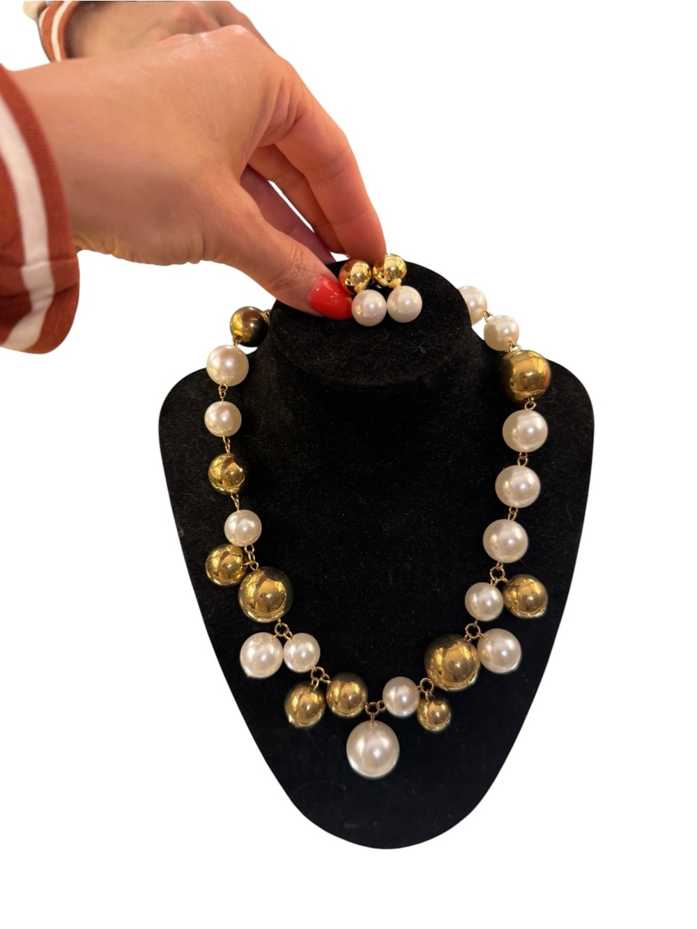 Gold and Pearl Statement Necklace and Earring Set